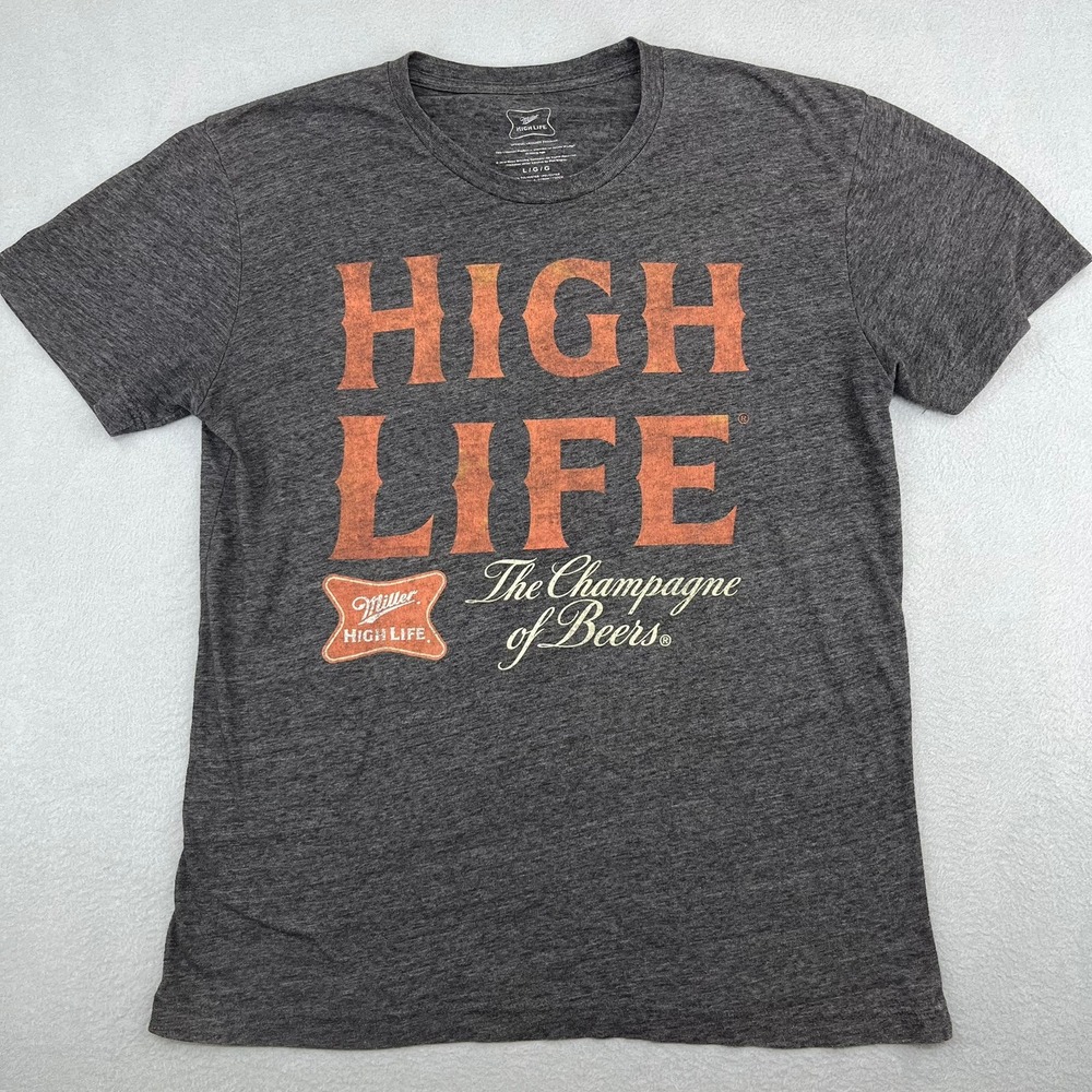 Miller High Life Champagne of Beers Graphic T-Shirt Mens Large Charcoal Grey
